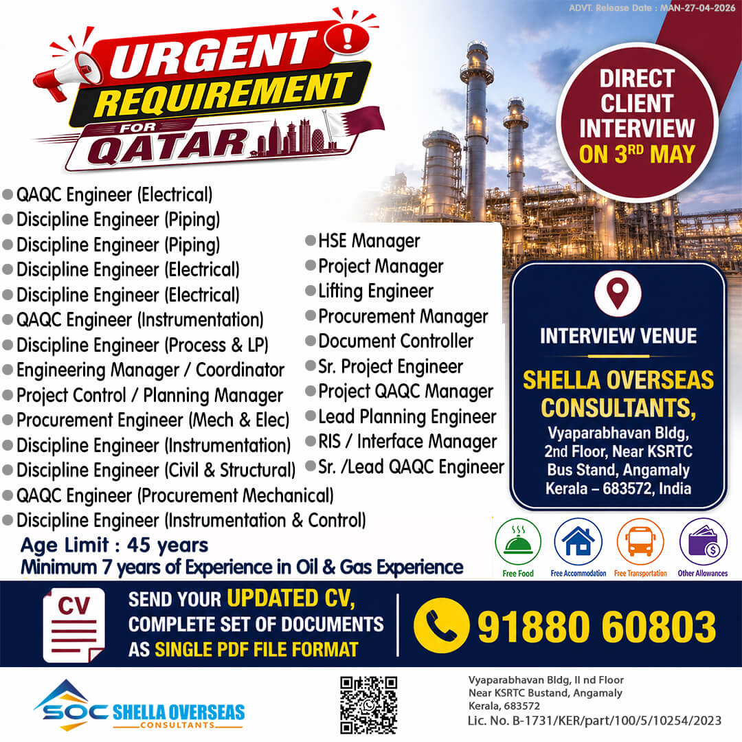 Urgent Requirement For Qatar