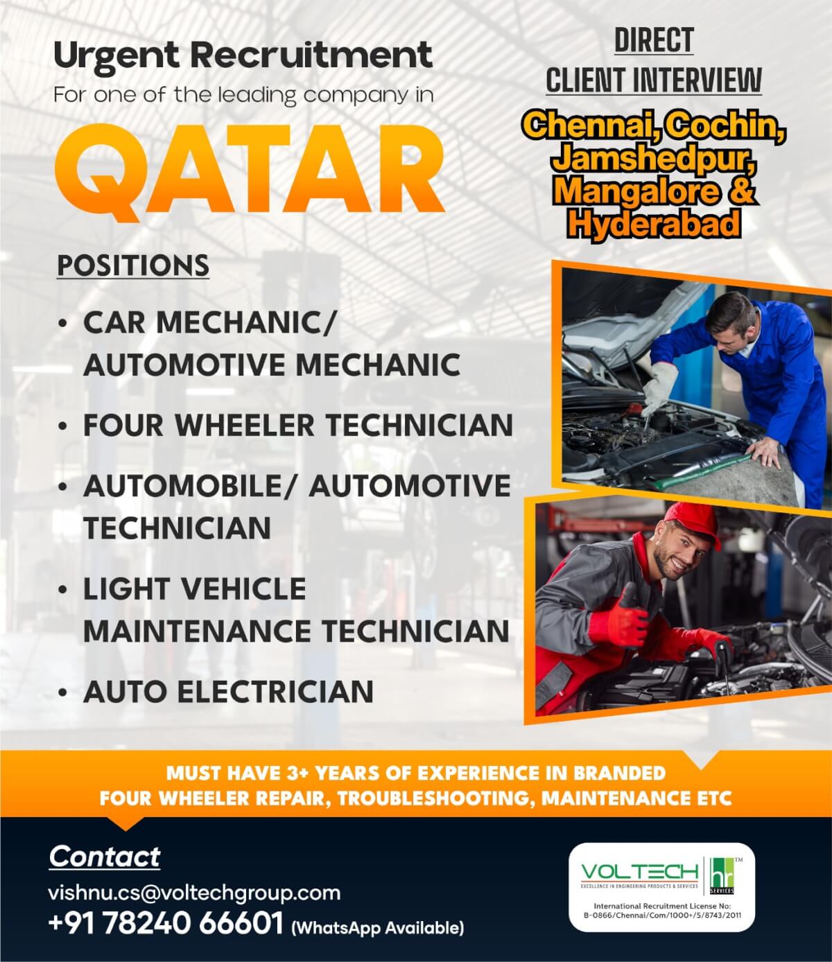 Urgent Requirement For Qatar