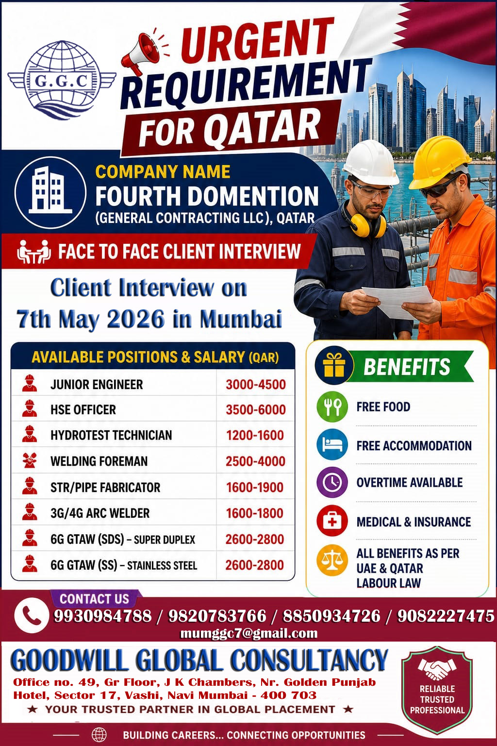 Urgent Requirement For Qatar