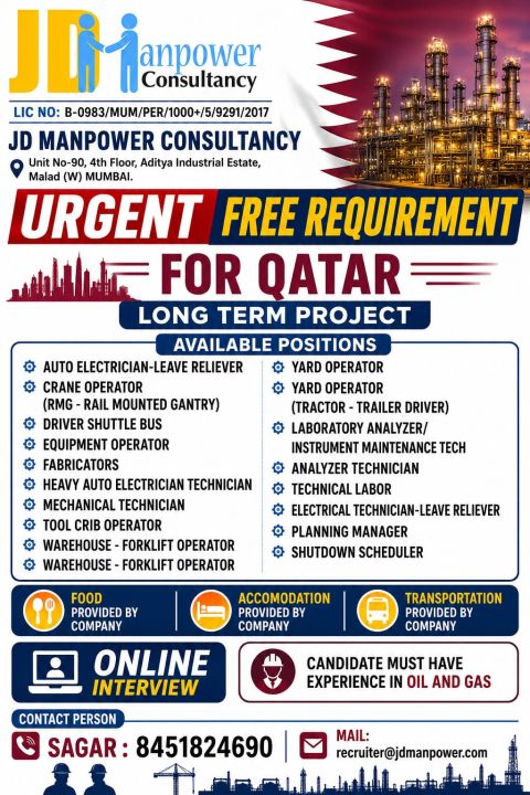 Urgent Requirement For Qatar
