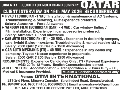 Urgent Requirement For Qatar