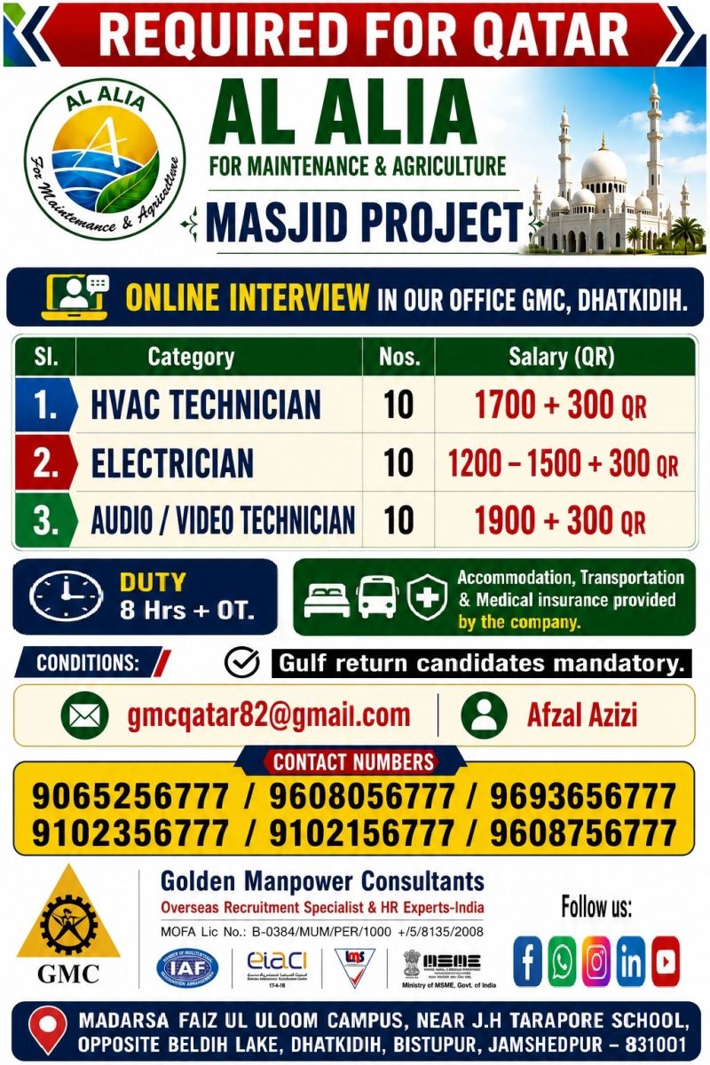 Urgent Requirement For Qatar
