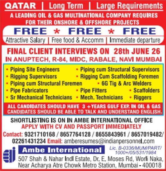 Urgent Requirement for Qatar
