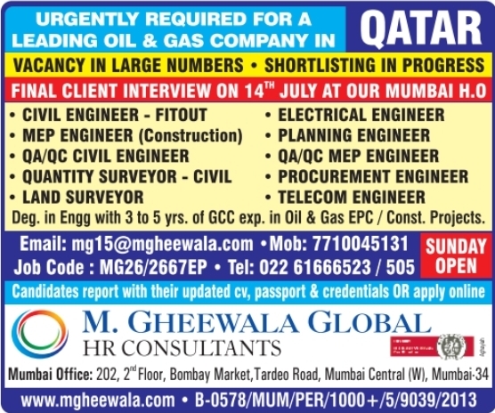 Urgent Requirement for Qatar