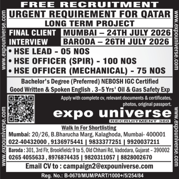 Urgent Requirement For Qatar