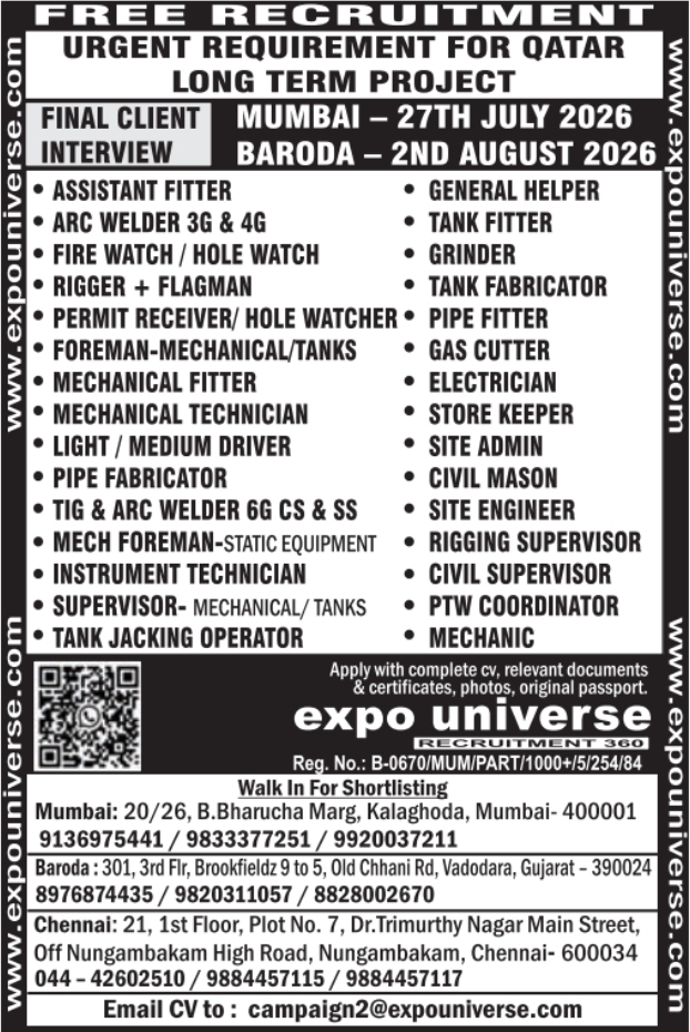 Urgent Requirement for Qatar
