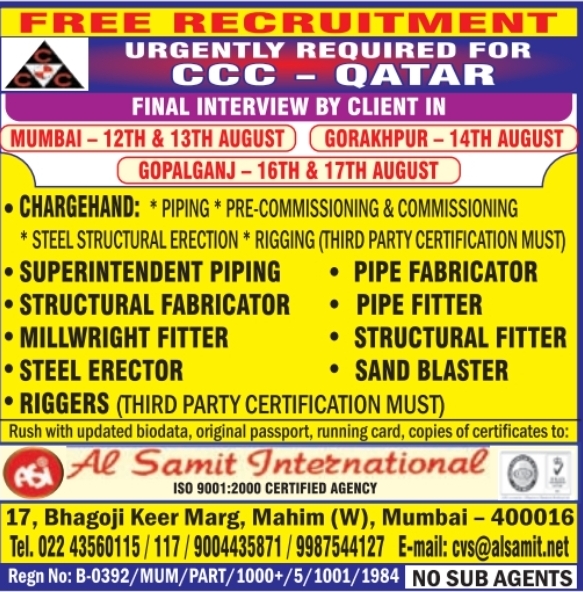 Urgent Requirement For Qatar