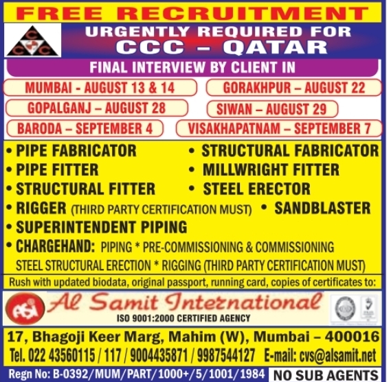 Urgent Requirement for Qatar