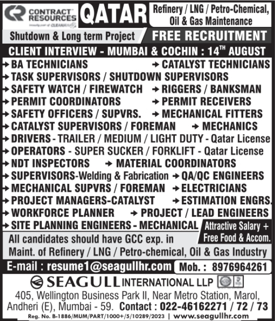 Urgent Requirement for Qatar
