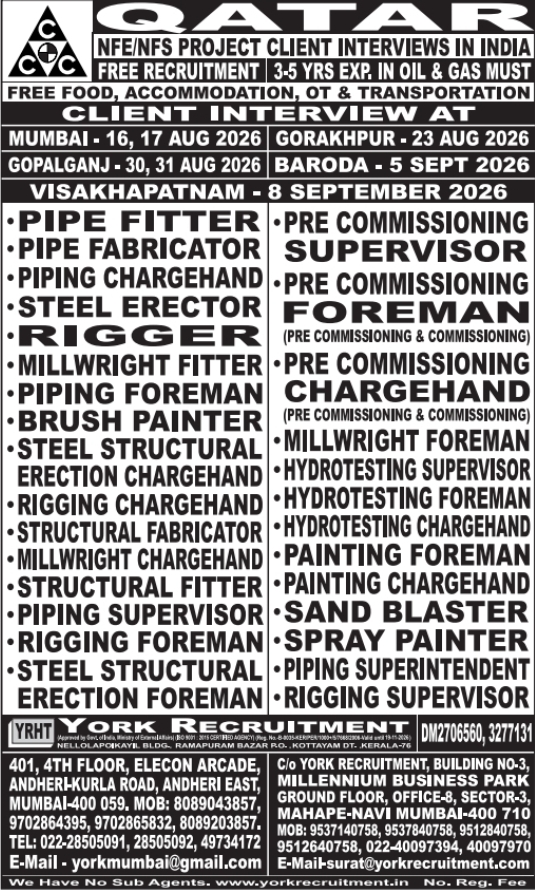 Urgent Requirement For Qatar