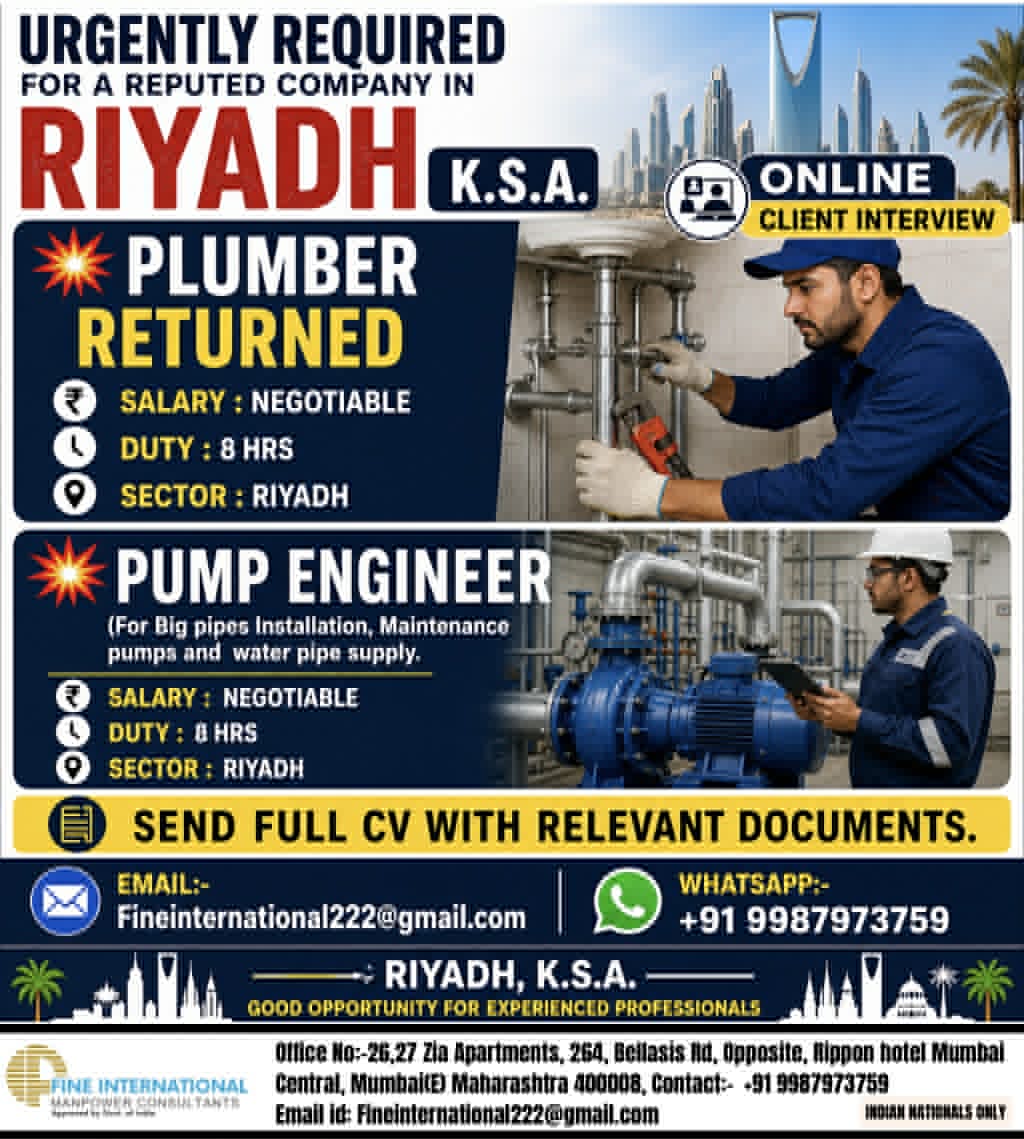 Urgent Requirement For Riyadh