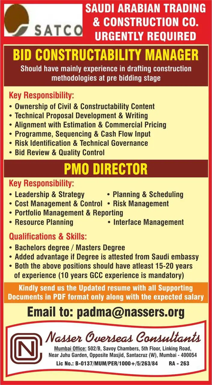 Urgent Requirement For Saudi Arabia
