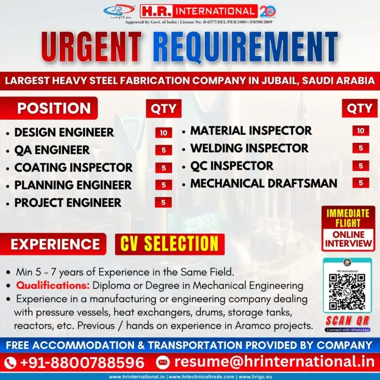 Urgent Requirement For Saudi Arabia
