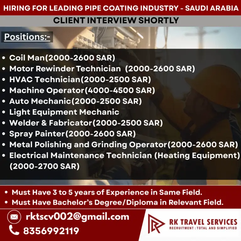 Urgent Requirement For Saudi Arabia