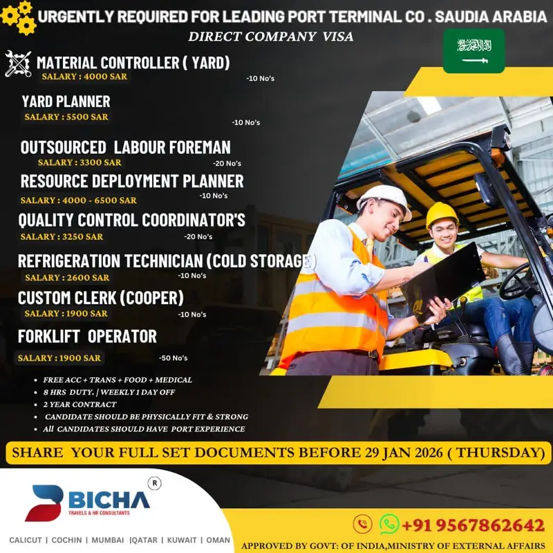 Urgent Requirement For Saudi Arabia