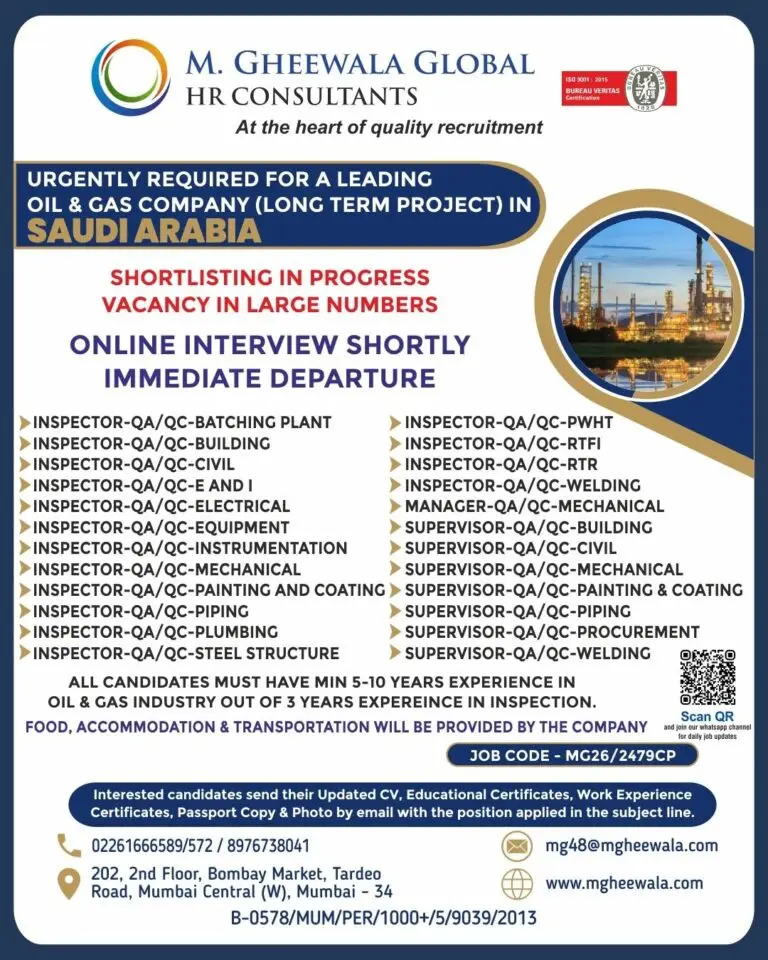 Urgent Requirement For Saudi Arabia