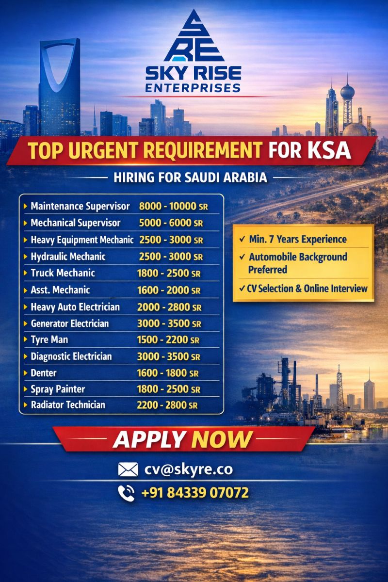 Urgent Requirement For Saudi Arabia