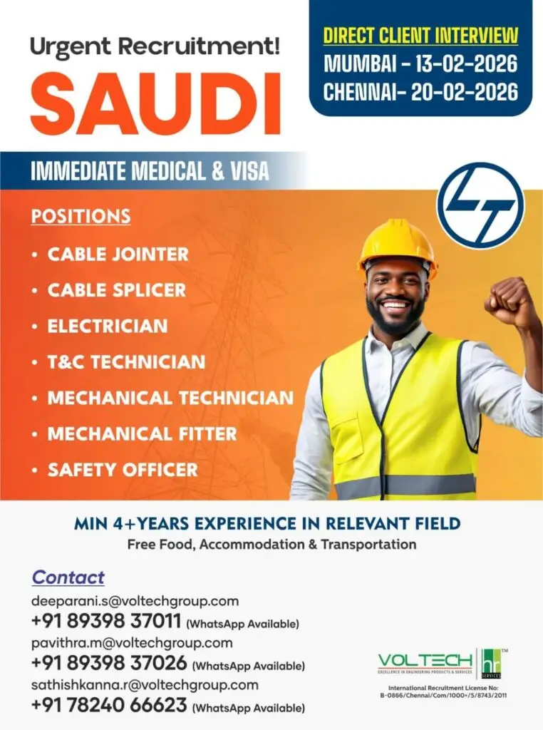 Urgent Requirement For Saudi Arabia