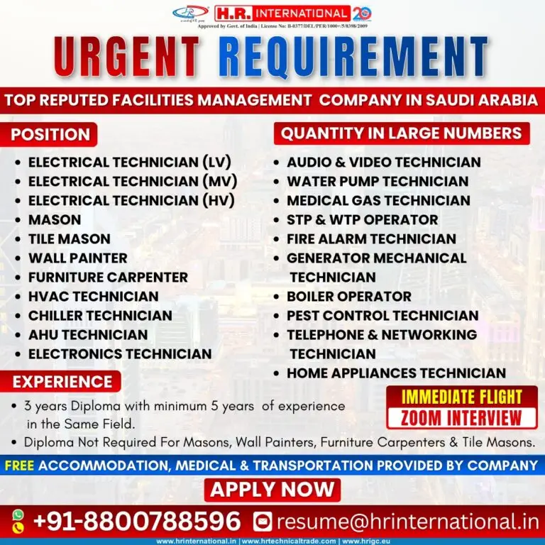 Urgent Requirement For Saudi Arabia