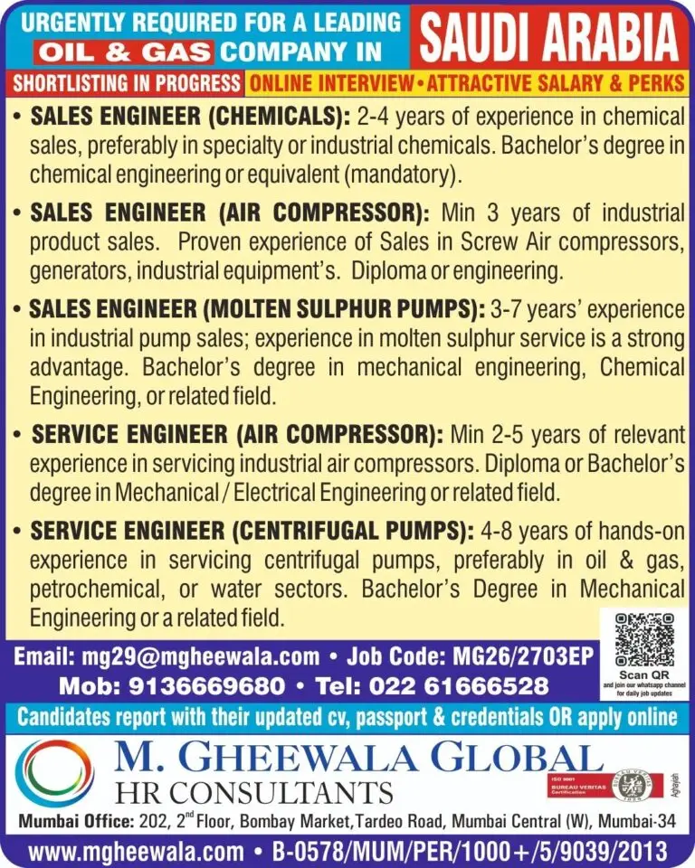 Urgent Requirement For Saudi Arabia