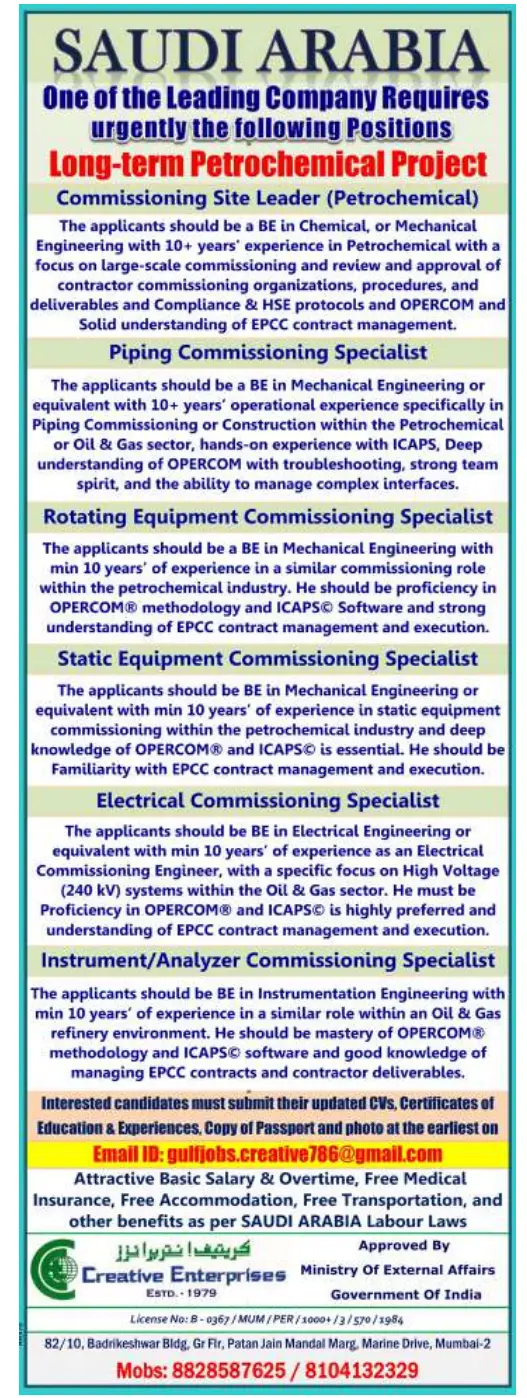 Urgent Requirement For Saudi Arabia