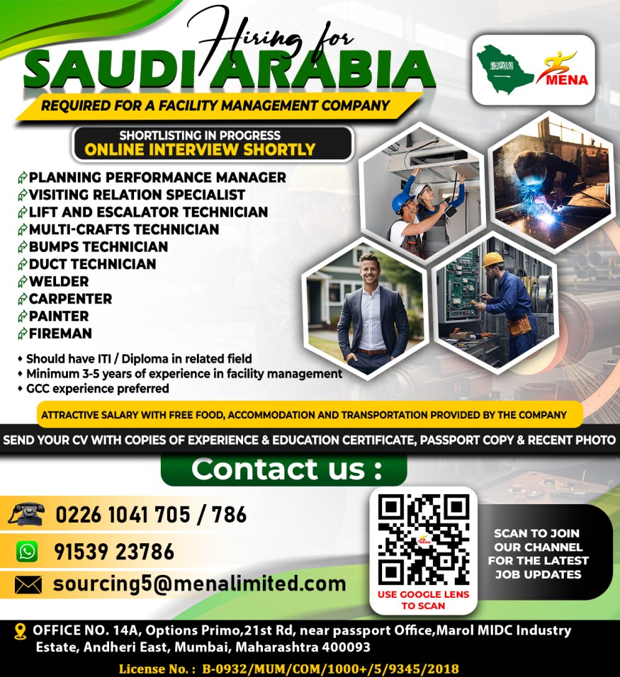 Urgent Requirement For Saudi Arabia