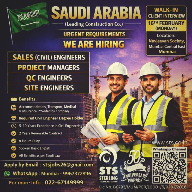 Urgent Requirement For Saudi Arabia
