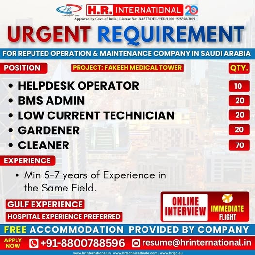Urgent Requirement For Saudi Arabia