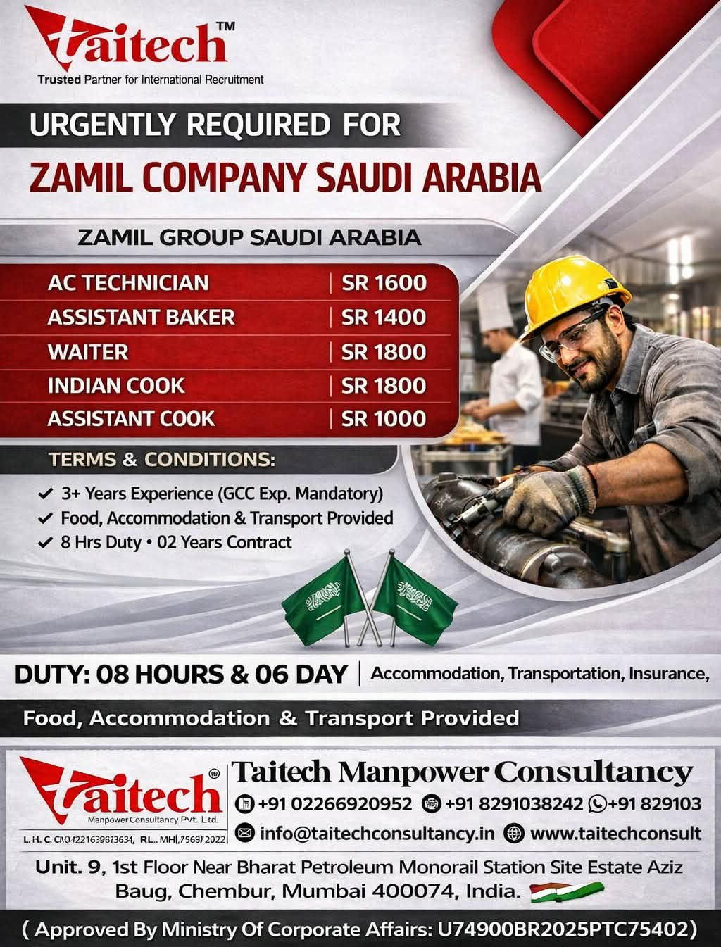 Urgent Requirement For Saudi Arabia