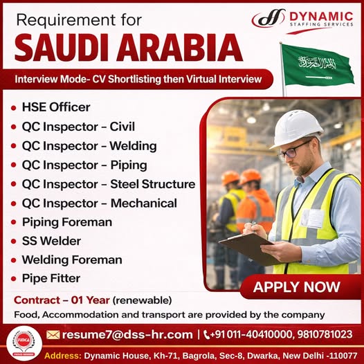 Urgent Requirement For Saudi Arabia