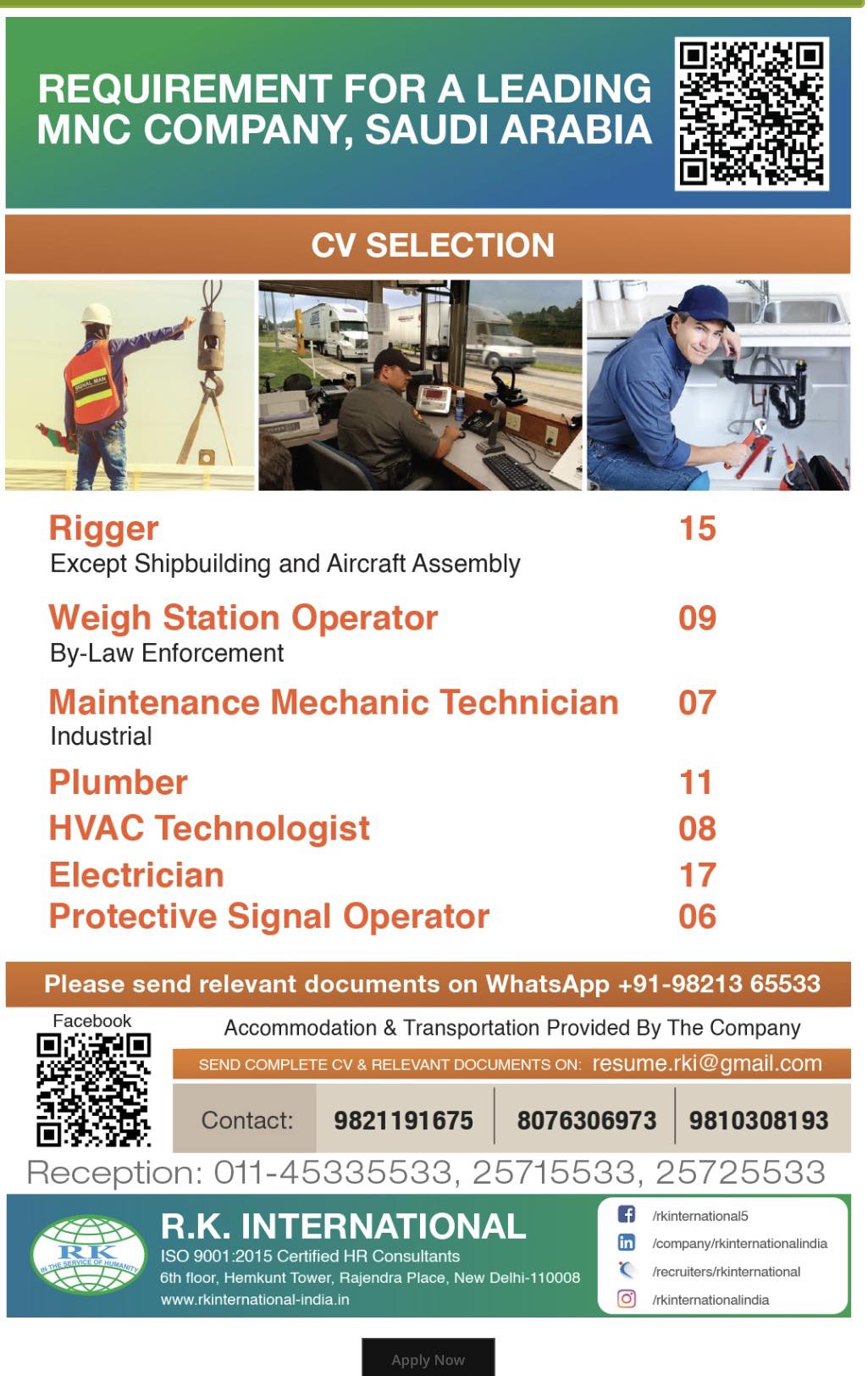 Urgent Requirement For Saudi Arabia