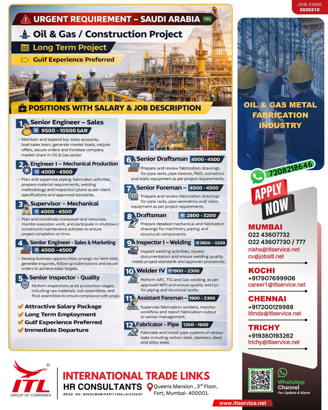 Urgent Requirement For Saudi Arabia