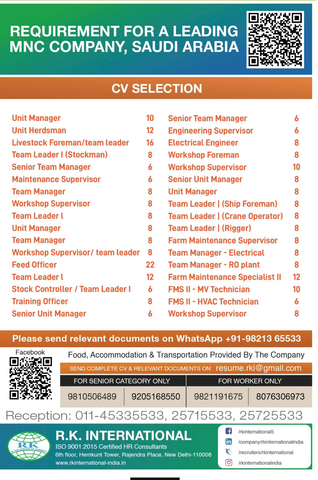 Urgent Requirement For Saudi Arabia