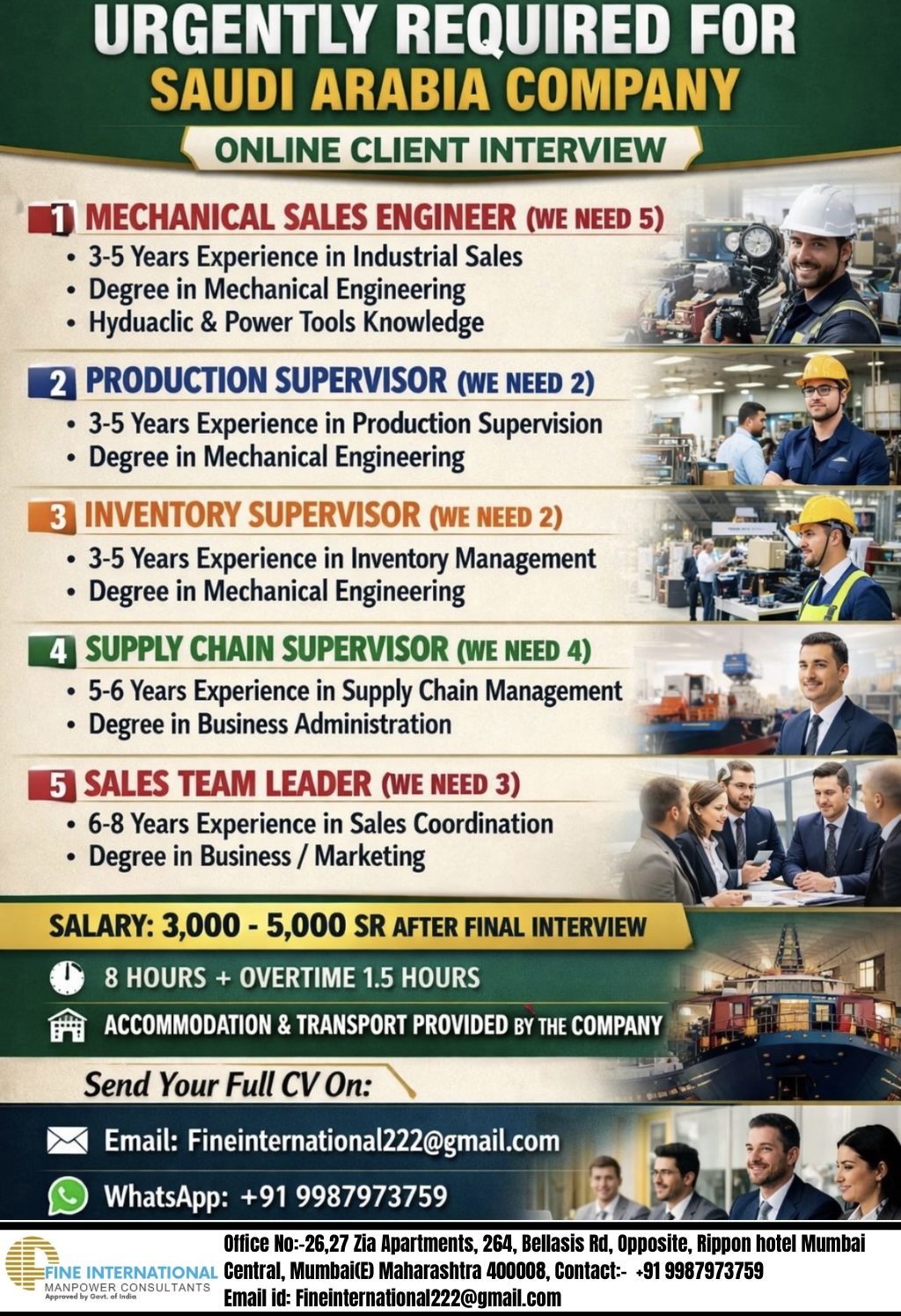 Urgent Requirement For Saudi Arabia