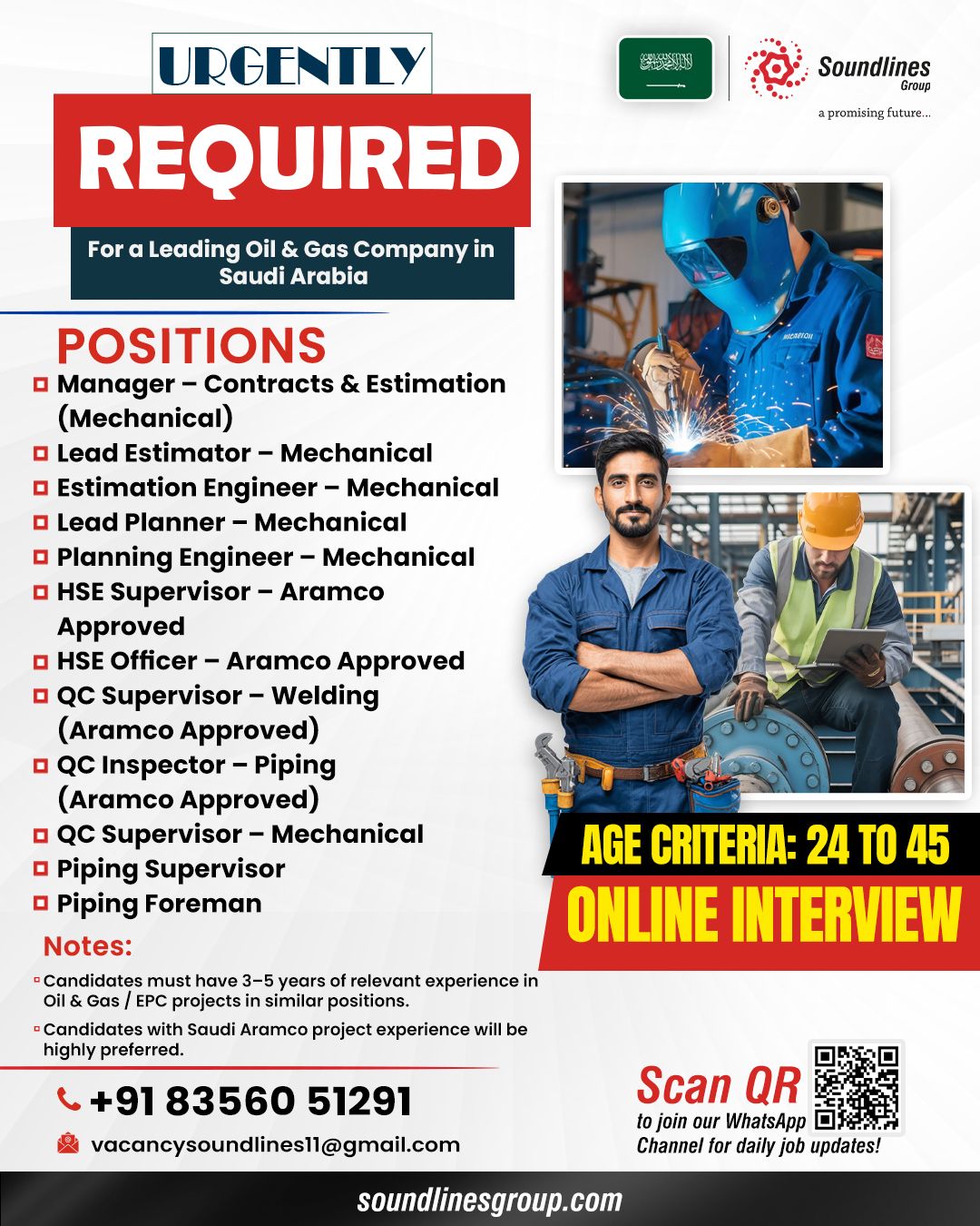 Urgent Requirement For Saudi Arabia