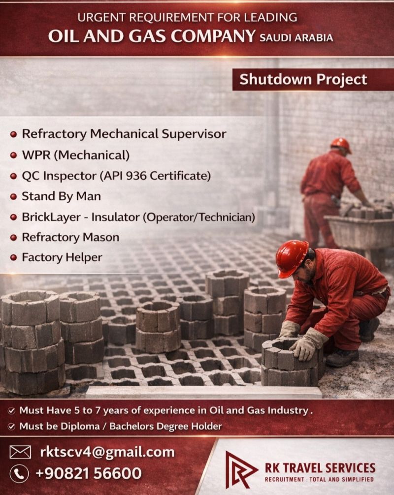 Urgent Requirement For Saudi Arabia