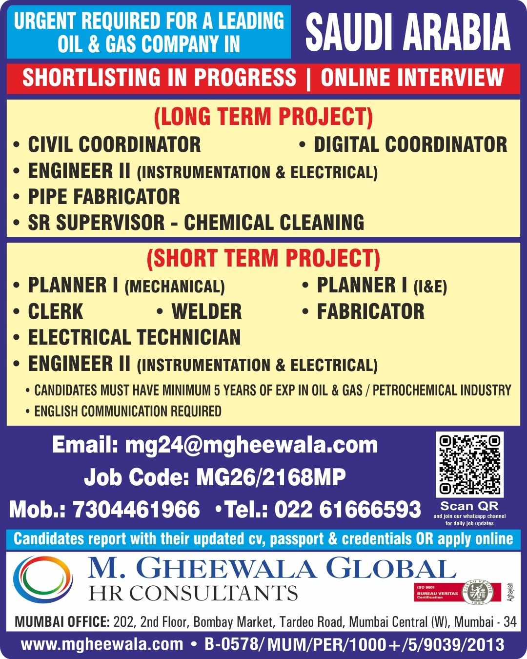 Urgent Requirement For Saudi Arabia