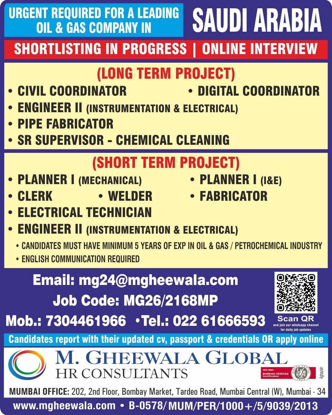 Urgent Requirement For Saudi Arabia