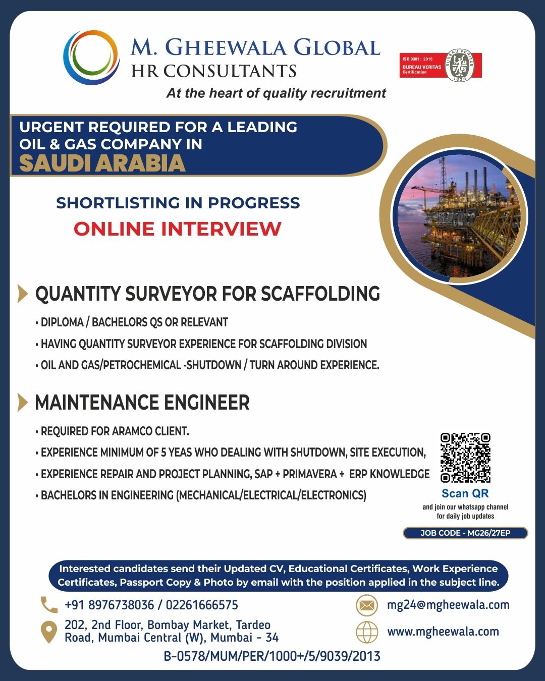 Urgent Requirement For Saudi Arabia