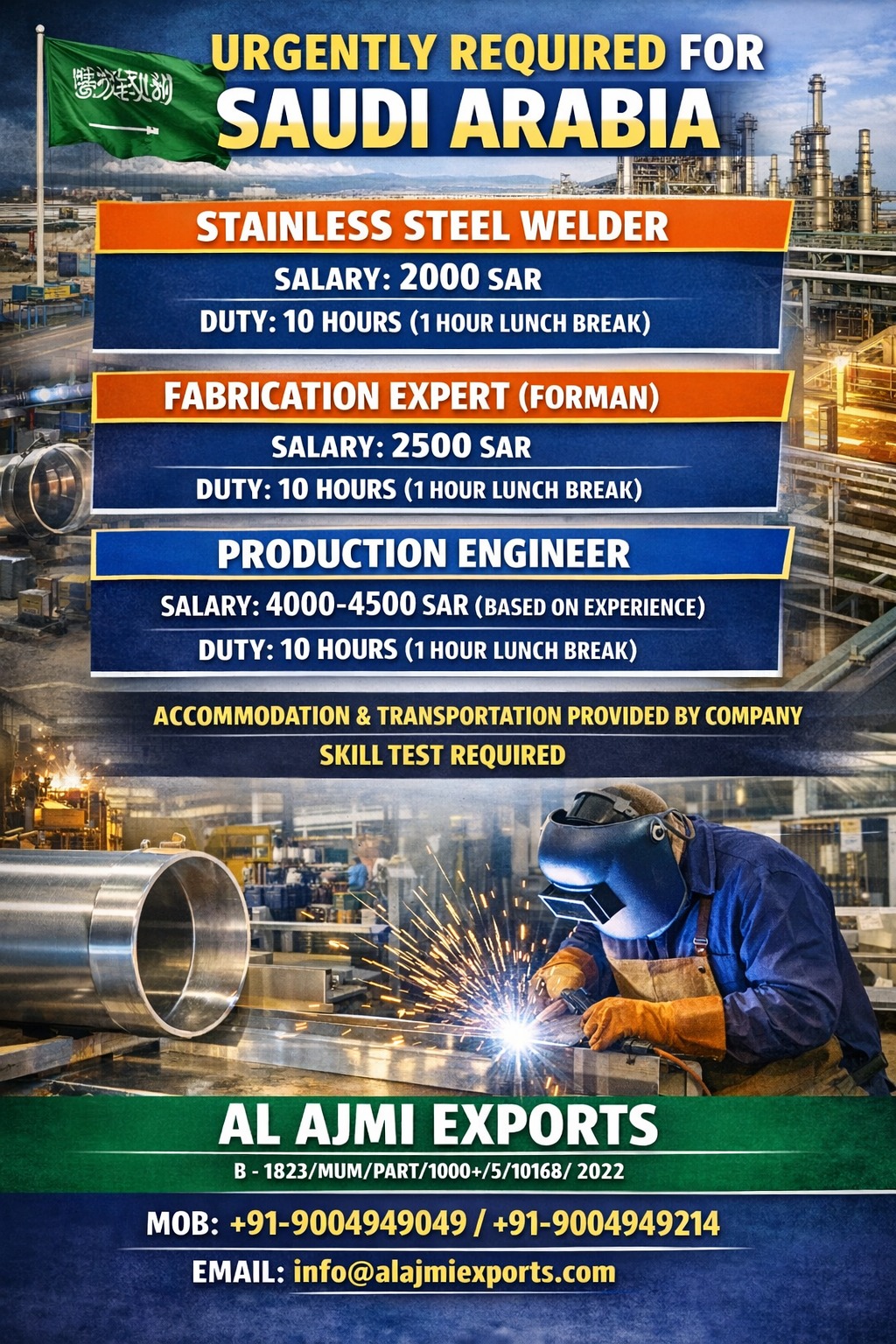 Urgent Requirement For Saudi Arabia