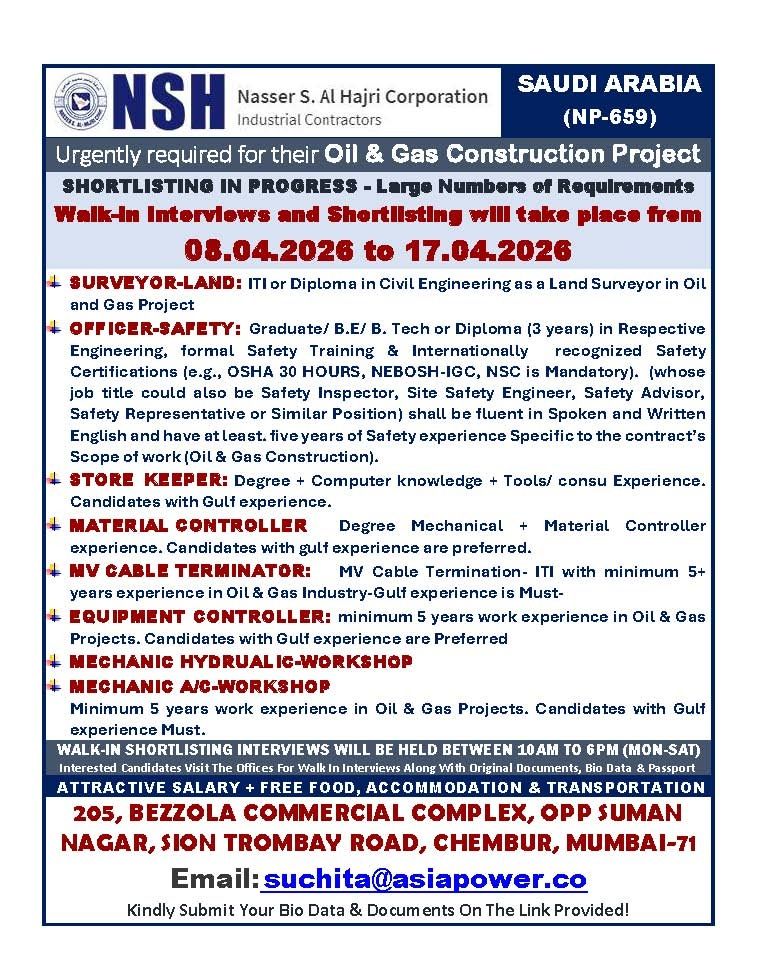 Urgent Requirement For Saudi Arabia