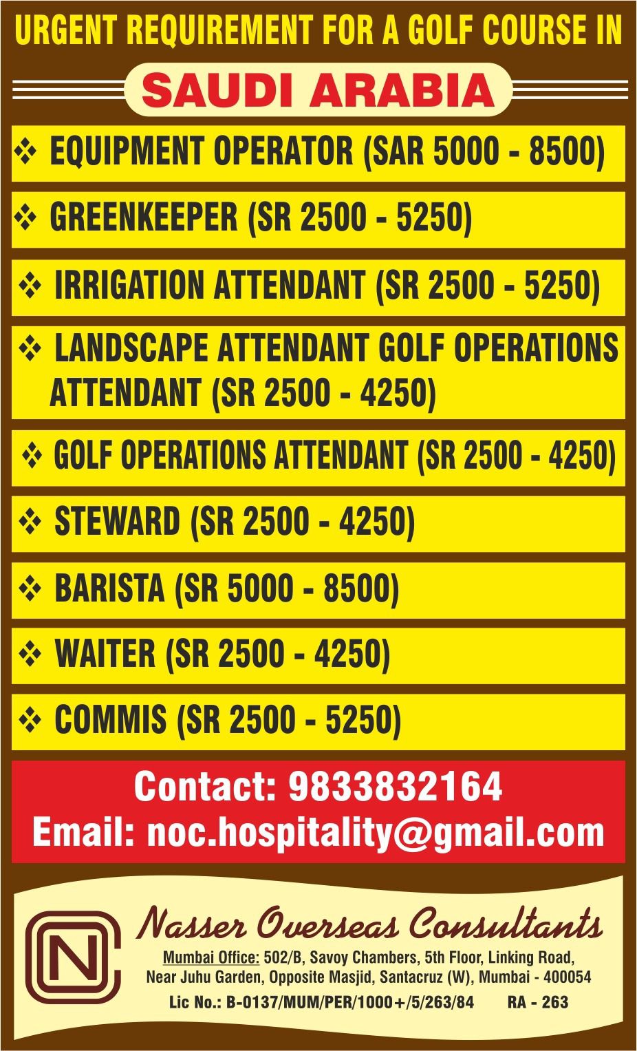 Urgent Requirement For Saudi Arabia
