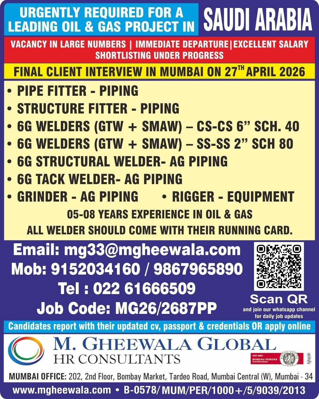 Urgent Requirement For Saudi Arabia