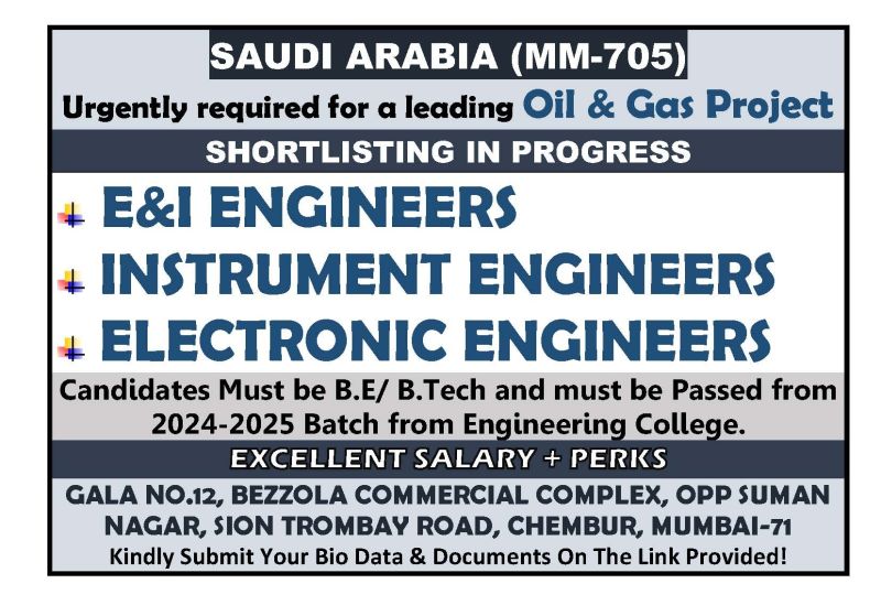 Urgent Requirement For Saudi Arabia