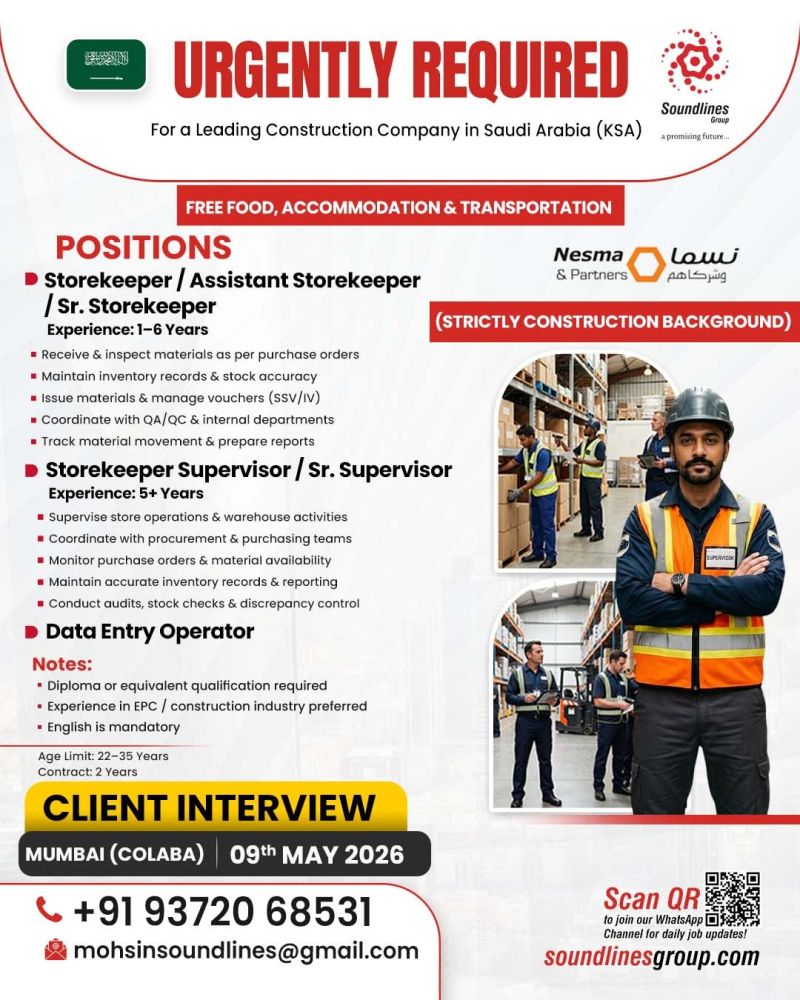 Urgent Requirement For Saudi Arabia