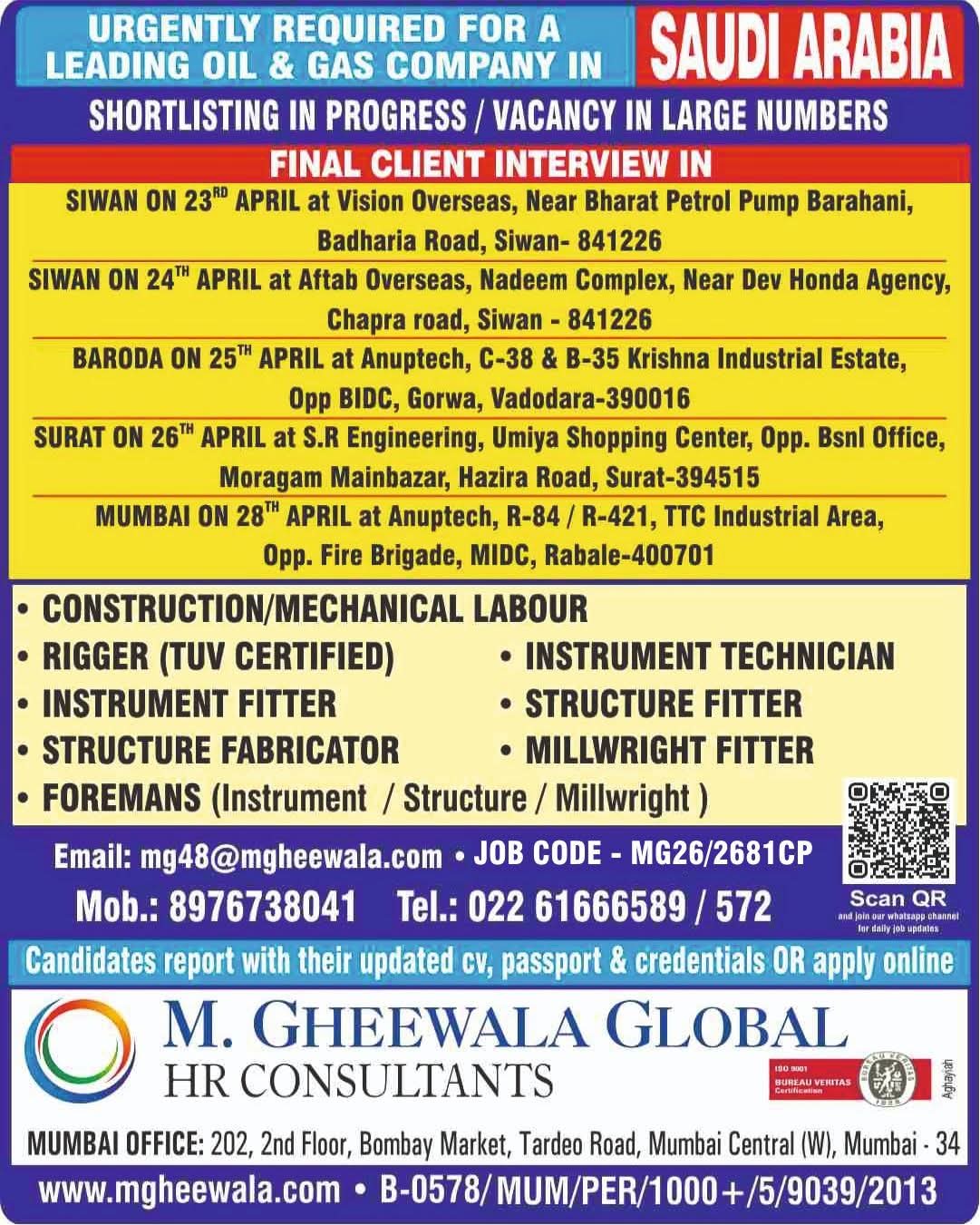 Urgent Requirement For Saudi Arabia