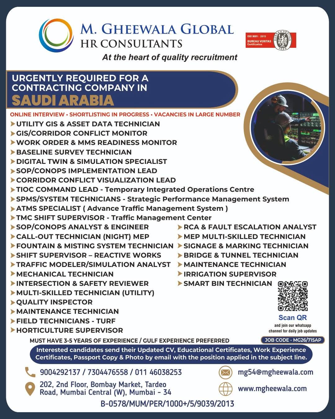 Urgent Requirement For Saudi Arabia