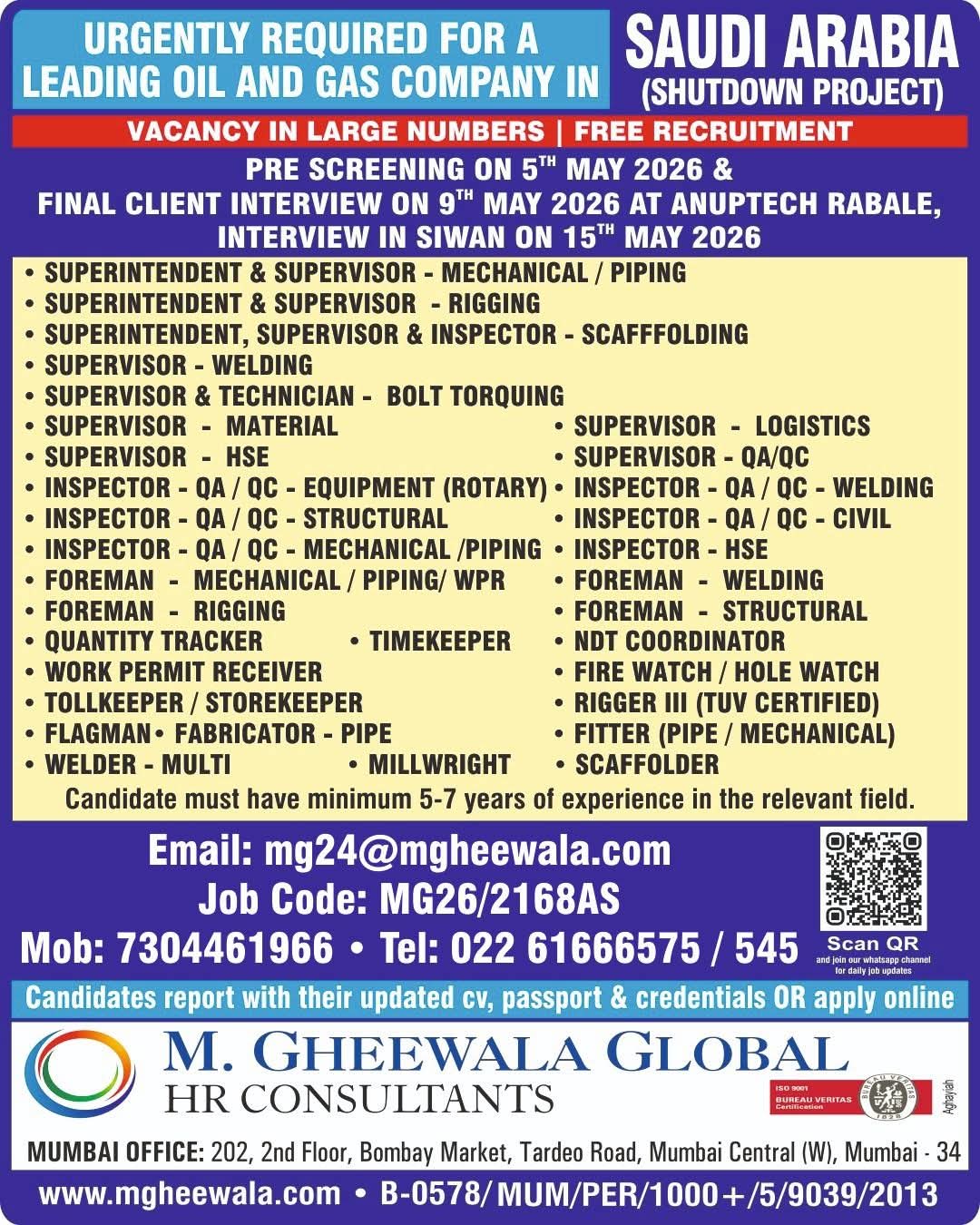 Urgent Requirement For Saudi Arabia