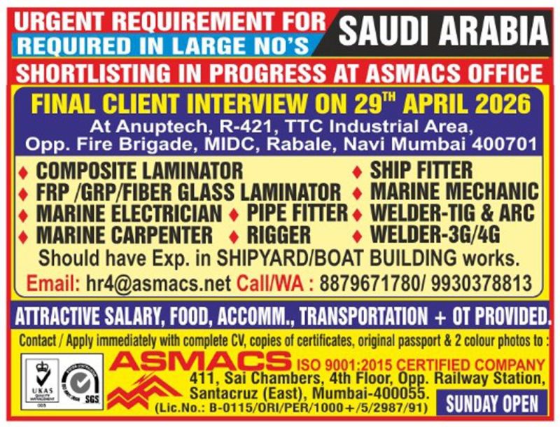 Urgent Requirement For Saudi Arabia