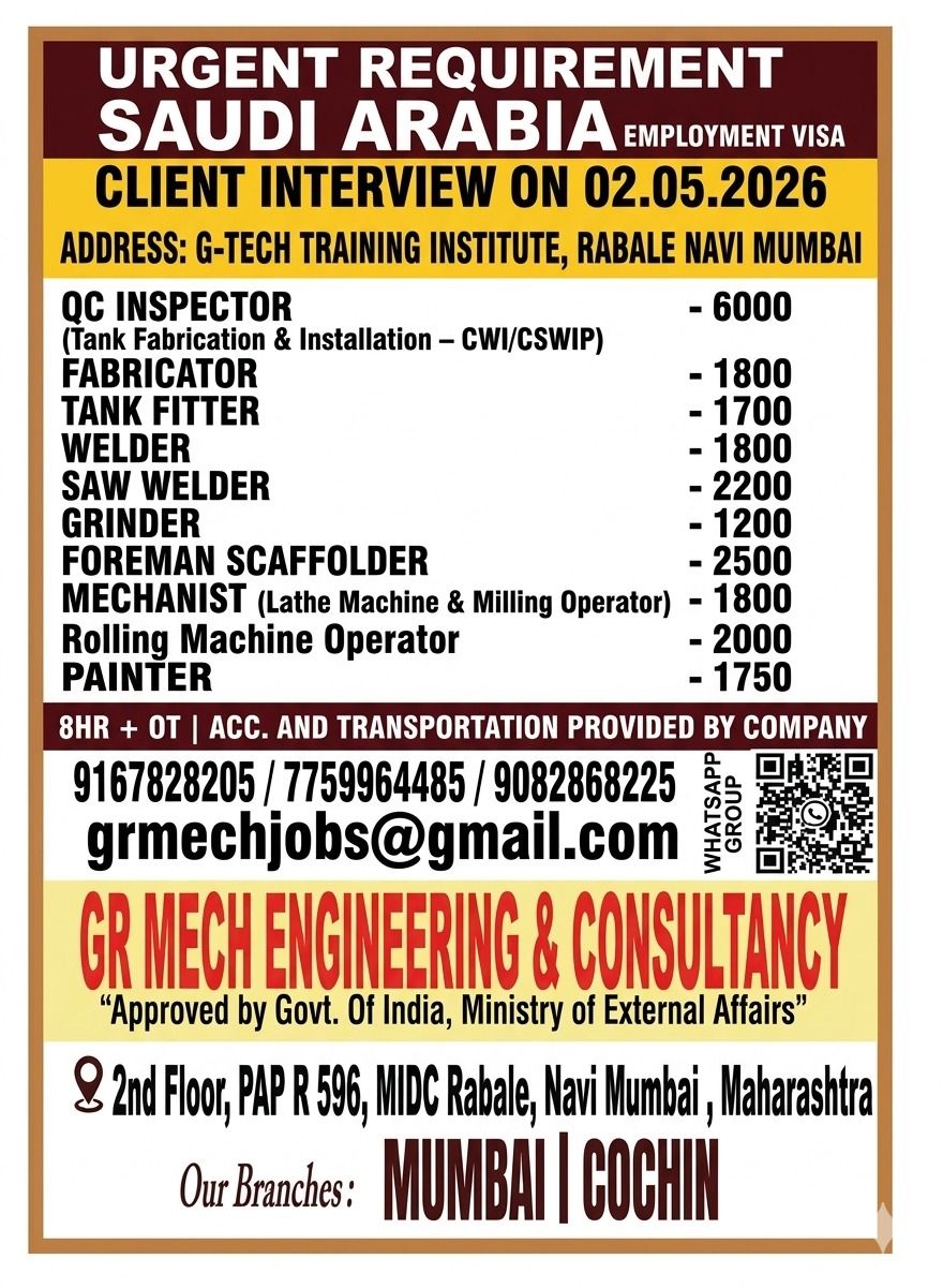 Urgent Requirement For Saudi Arabia